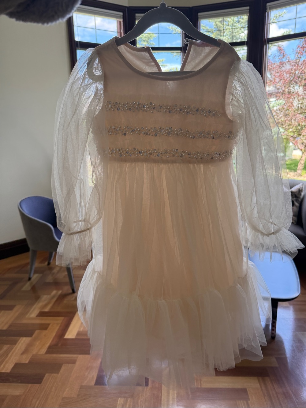 Tutu Du Monde Cream Tulle Dress with Pearl Embellishments